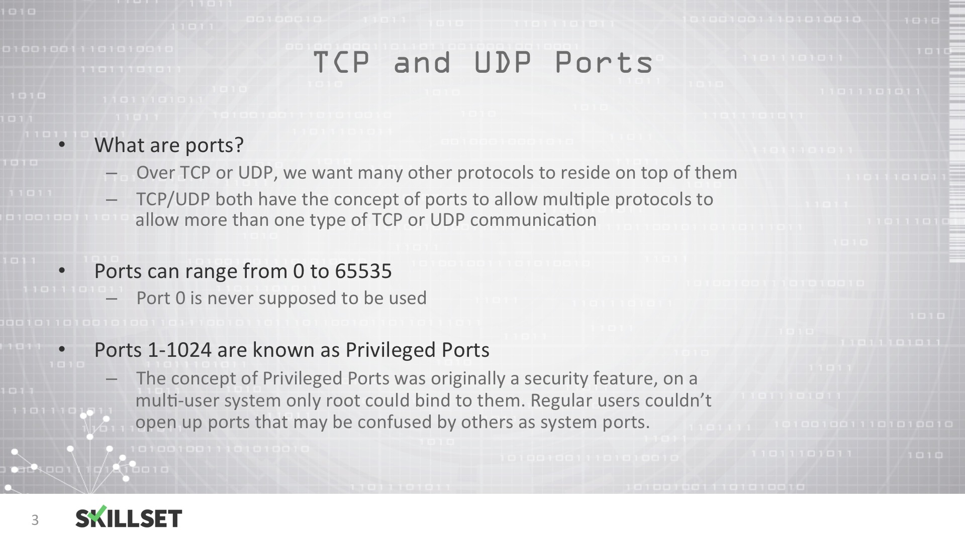 The port range of 49152 65535 belongs to the registered ports. Skillset